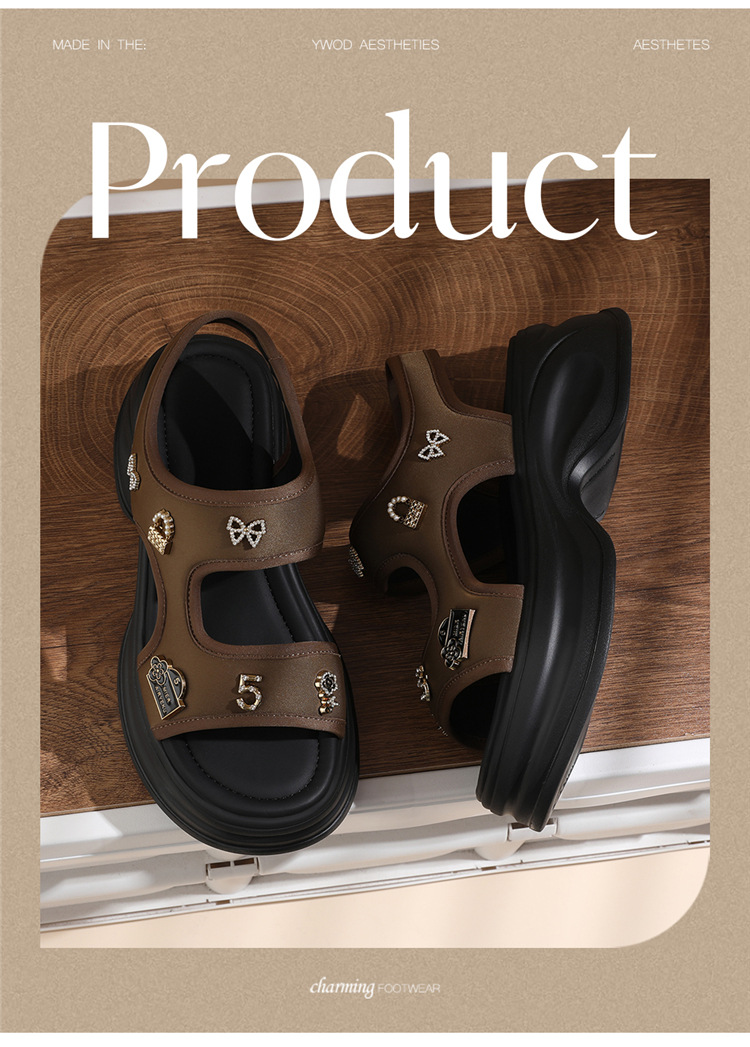 Dép sandal nữ đế dày rỗng mùa hè 2025 đế nêm tăng chiều cao quai Velcro — 7205 thẻ xanh và 5cm, 7205 đen và 5cm chi tiết 9