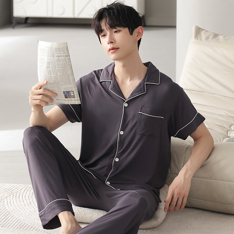 [personalizada] pijamas de hombre de verano moda pantalones largos de manga corta delgados simples casuales grandes set de ropa para el hogar