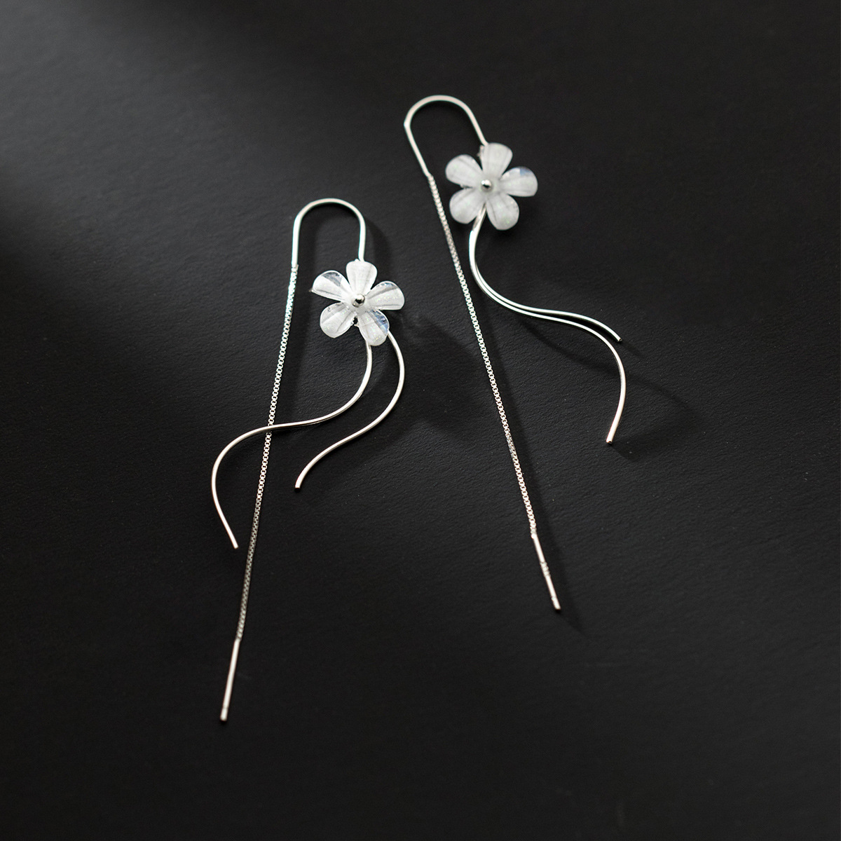 Eloch s925 plata de cinco pétalos línea de orejas de flores femenina coreana temperamento dulce pequeño fresco adorable joyas de orejas M01858