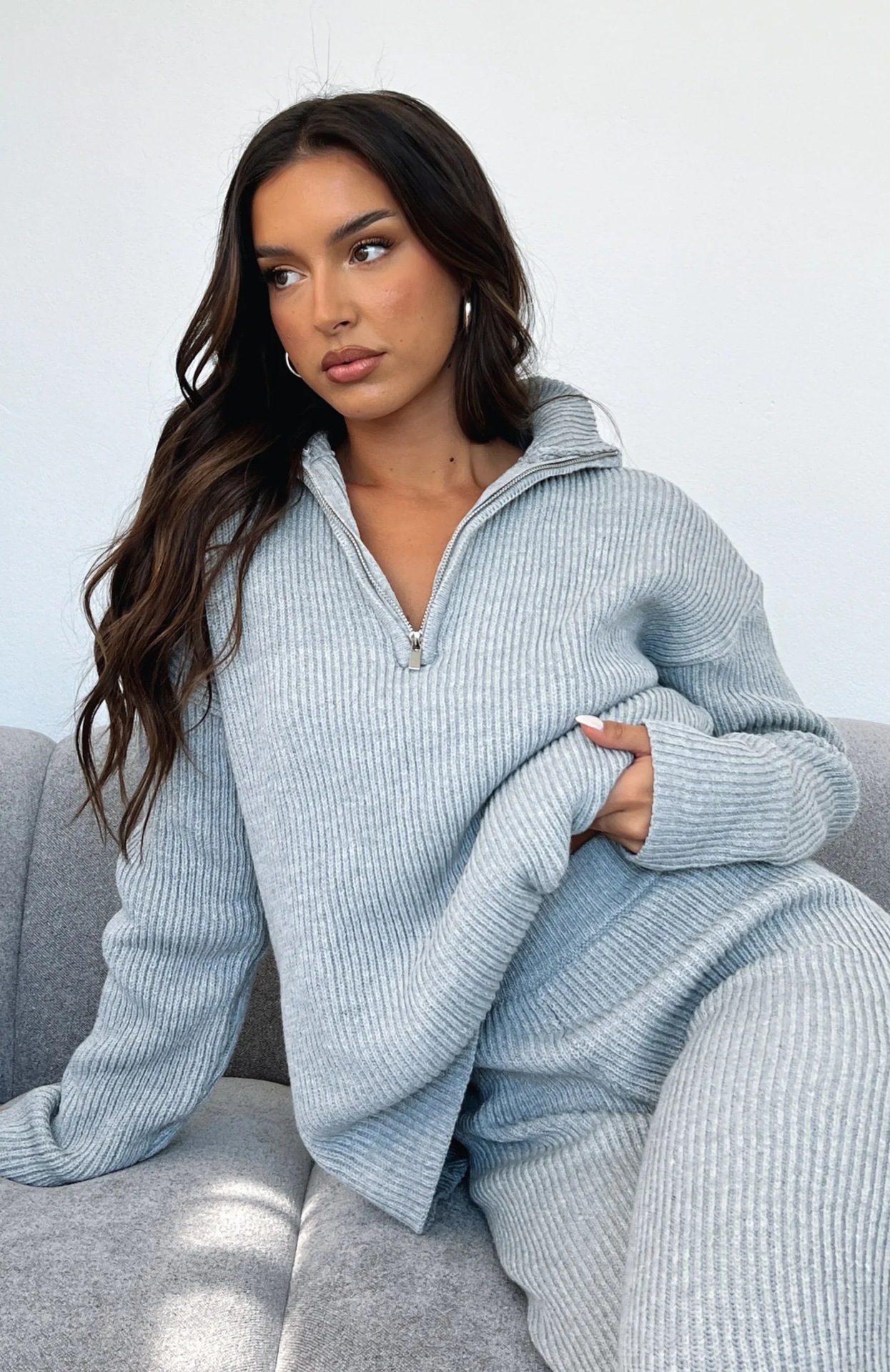 Damen Strick Zweiteiler Set Casual Langarm Pullover Und Hose_voghion.com