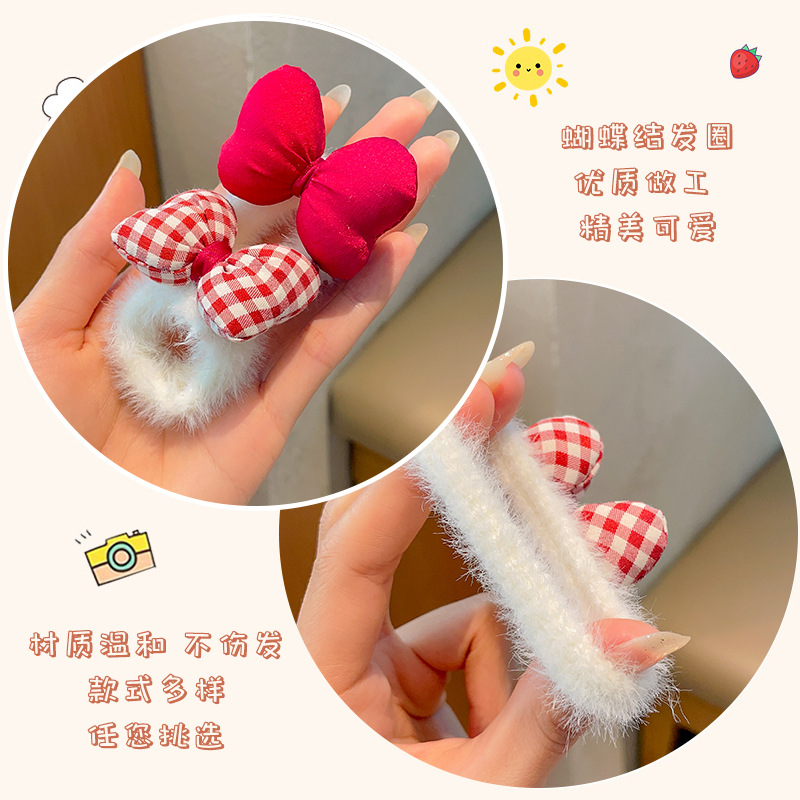 Accesorios para el cabello de los niños arco banda para el cabello Niñas Otoño e Invierno cuerda para el cabello de felpa Niña Linda tocado lazo banda de goma para el cabello