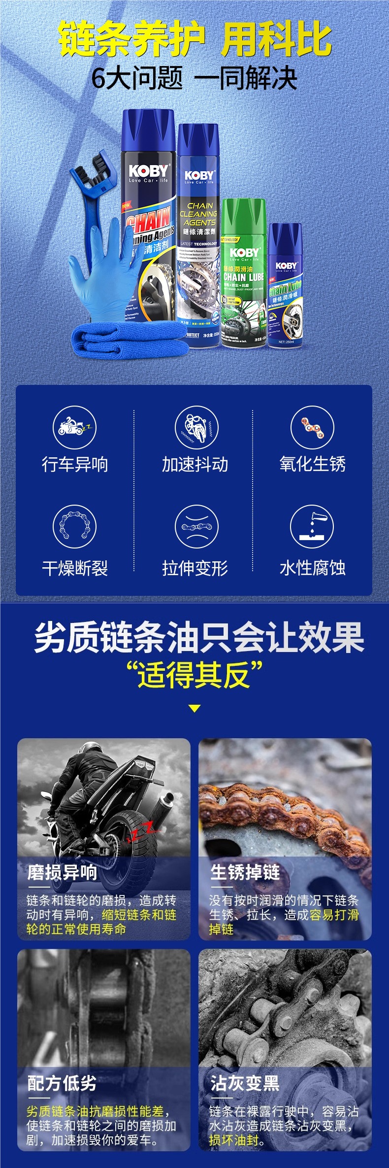Koby Motorcycle Chain Oil Maintenance Set Oil Seal Chain Cleaner Heavy Motorcycle Wax Lubricant Waterproof and Dustproof