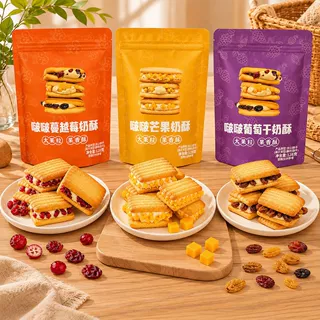 【OEM/代发】啵啵奶酥蔓越莓牛轧夹心酥性饼干芒果 休闲零食解馋