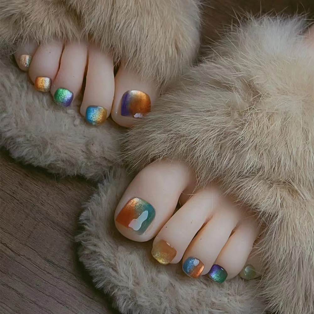 Manicura de ojo de gato fresca de verano, uñas de pie de cielo estrellado, uñas de impresión de Color, pequeño libro rojo, uñas usables más vendidas