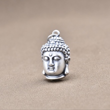 壹鹿雅999足银3D银做旧银佛头吊坠DIY手串材料挂件 饰品配件批发