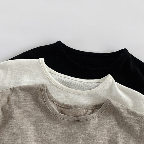 Bamboo cotton short-sleeved T-shirt 2024 summer thin breathable sweat-absorbent cotton tops for boys and girls Korean style trendy children's clothing