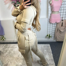 欧洲站2025秋冬新款热销爆款女装个性多口袋拉链连帽街拍休闲套装