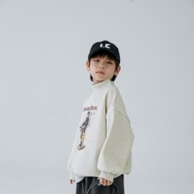 不退不换新款小高领童装卫衣日韩潮人印花款一体绒童保暖加厚保暖