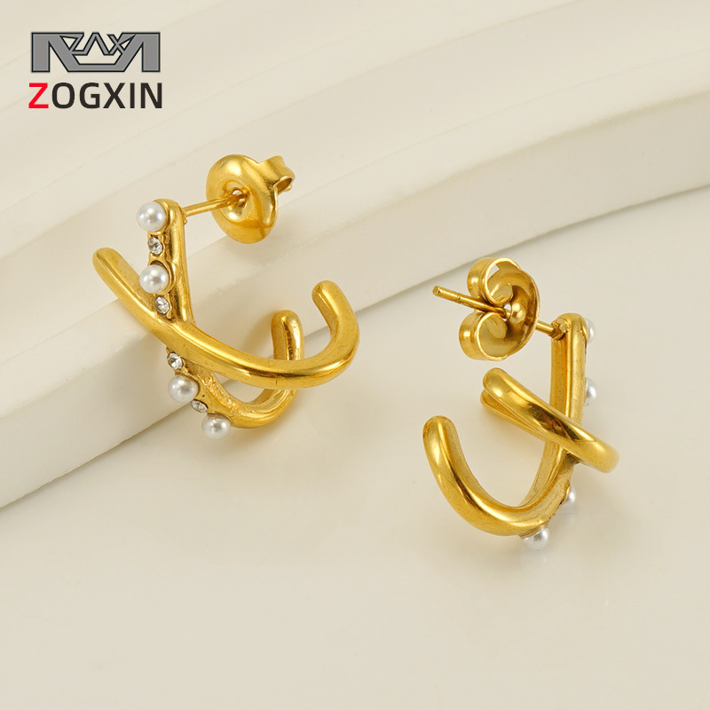 Cruzar la frontera europea y americana de acero de titanio X Cruz perla pendientes de alto grado pendientes de moda elegantes pendientes de acero inoxidable pendientes de las mujeres