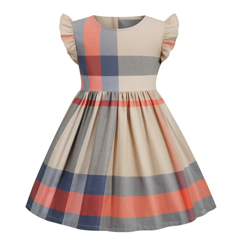 [Year-round Supply] 2026 Spring/Summer New Round Neck Short Sleeve Cotton For Girls, Plaid Dress_voghion.com