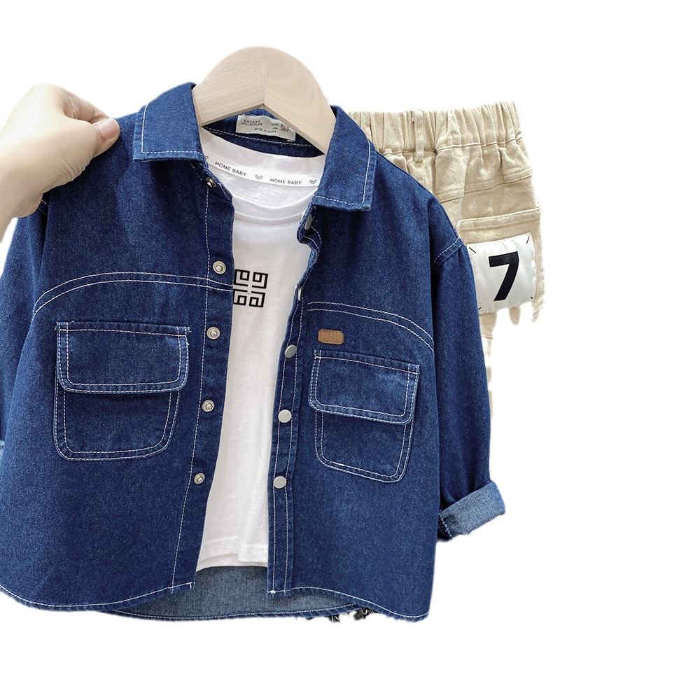 Camisa vaquera para niños 2023 otoño nueva chaqueta casual de manga larga para niños medianos y grandes camisa delgada para niños cardigan top