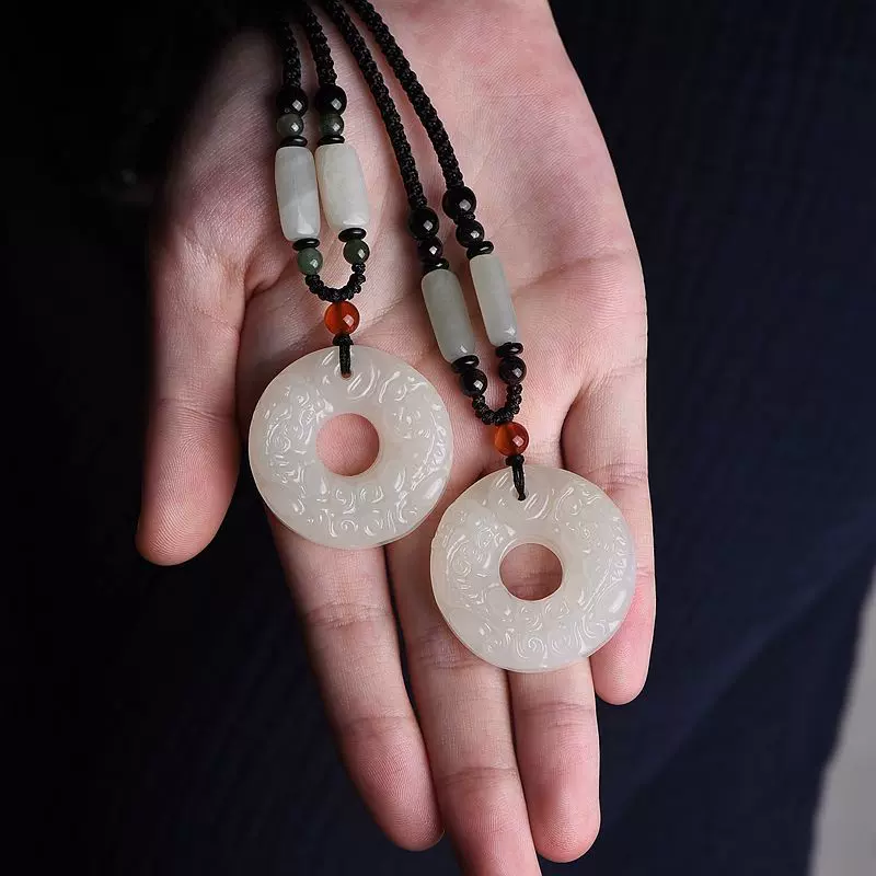 慕蕊生日礼物坠款项链天然编织夏季翡翠和田玉扣平安质吊坠