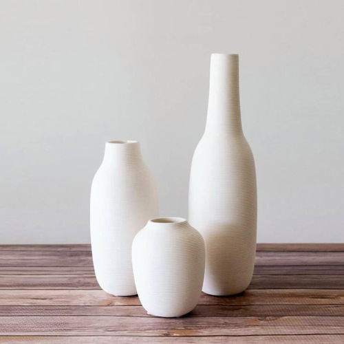 Simple Nordic style pure white threaded plain-fired ceramic vase dry flower arrangement device home soft furnishings wholesale