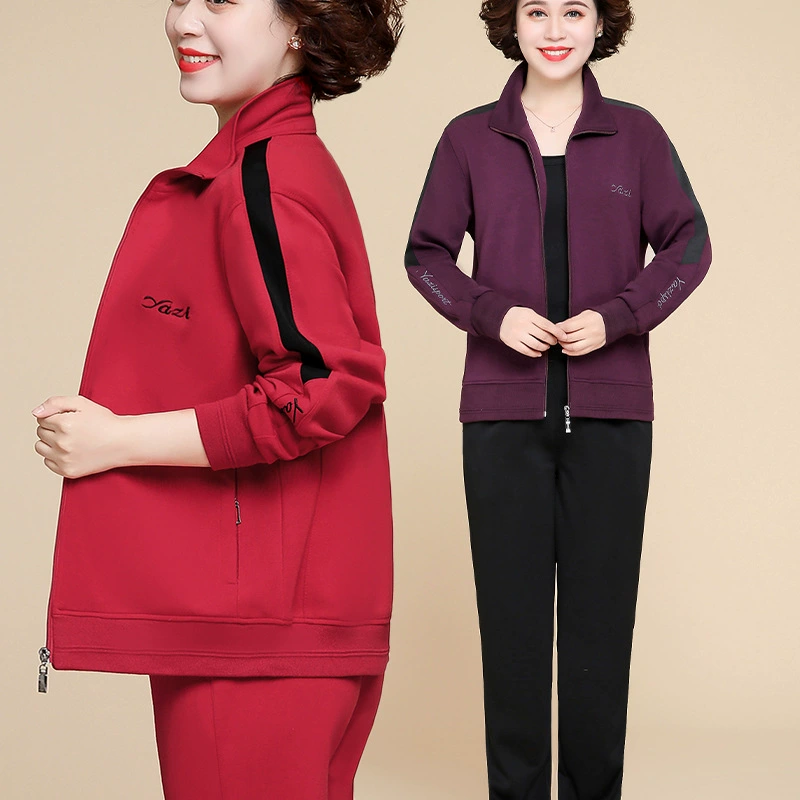 Весенний спортивный костюм для женщин среднего и пожилого возраста, новая свободная повседневная спортивная верхняя куртка из двух частей больших размеров
