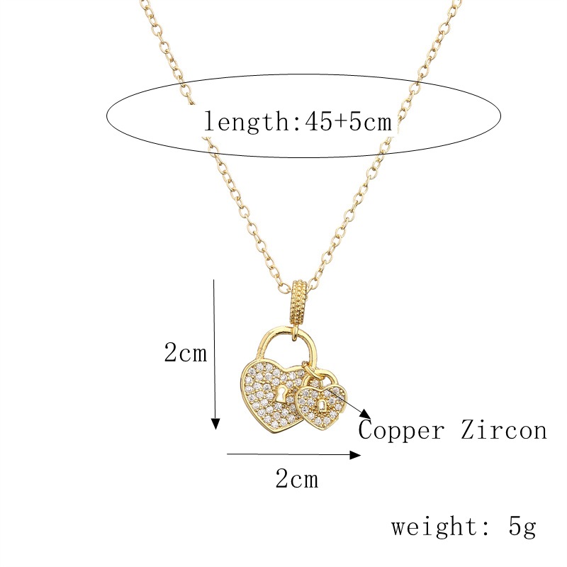 Lady Heart Shape Copper Gold Plated Zircon Pendant Necklace 1 Piece