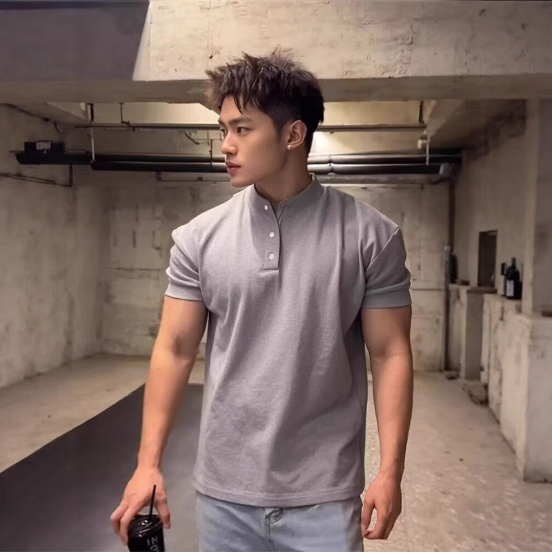 2025 New Summer Men's Short-Sleeved T-Shirt with Collar, Trendyy Youth Stand-Up Collar Top, Half-Sleeved Casual Thin Style