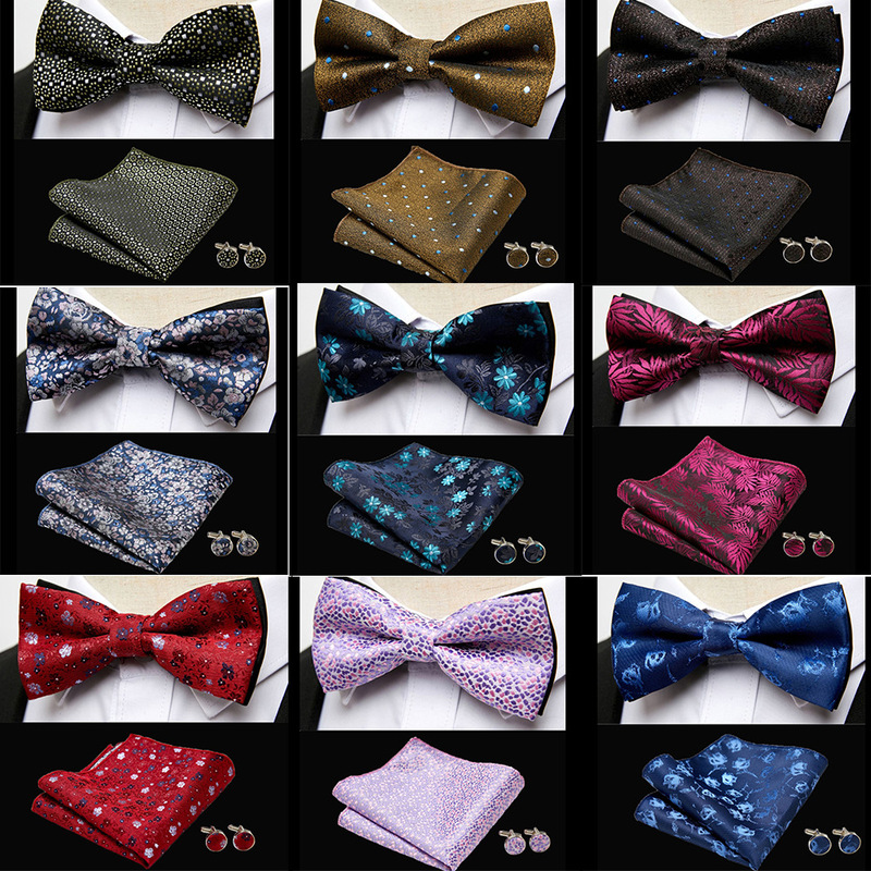 Wedding Groom Retro Pattern Bow Tie Pocket Square Cufflinks Three-Piece Set Groomsmen Formal Wear Accessories Multi-Color Wholesale