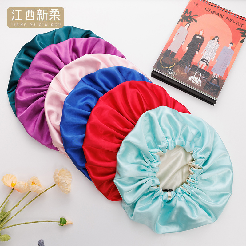 Gorro de Ducha de Doble Capa de Imitación de Seda con Banda Elástica y Hebilla, Ajustable para Viajes y Baño en Casa, Gorro para el Cuidado del Cabello para Mujer