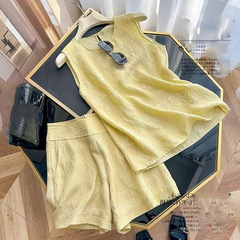 外国貿易フランスイタリア余単カット女装冠楽クレープ半ズボンシルクベスト女性夏新作ファッションスーツ
