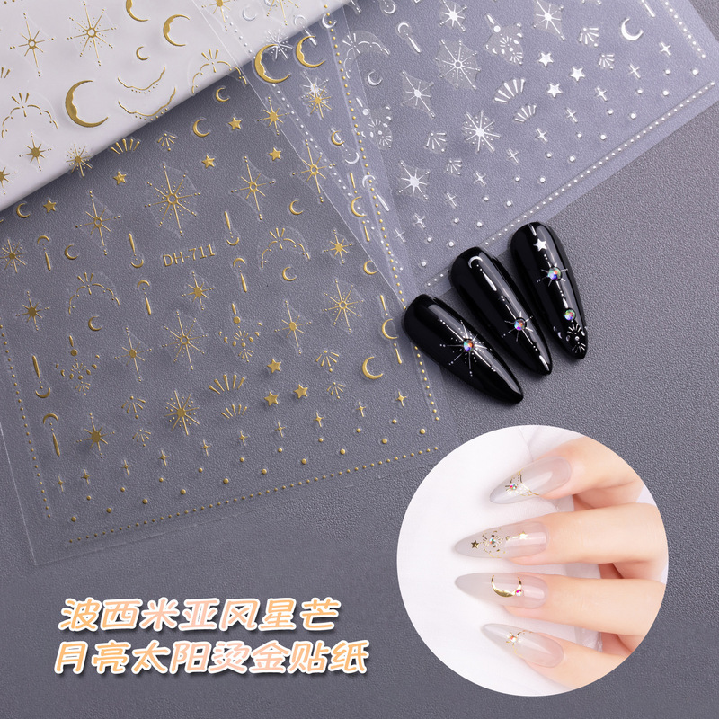 Nail Art Nail Stickers Star Starburst Hot Stamping Popular Jewelry Sun Gold and Silver Simple Gold and Silver 3D Adhesive Decals Nail Art Nail Stickers Star Starburst Hot Stamping Popular Jewelry Sun Gold and Silver Simple Gold and Silver 3D Adhesive Decals