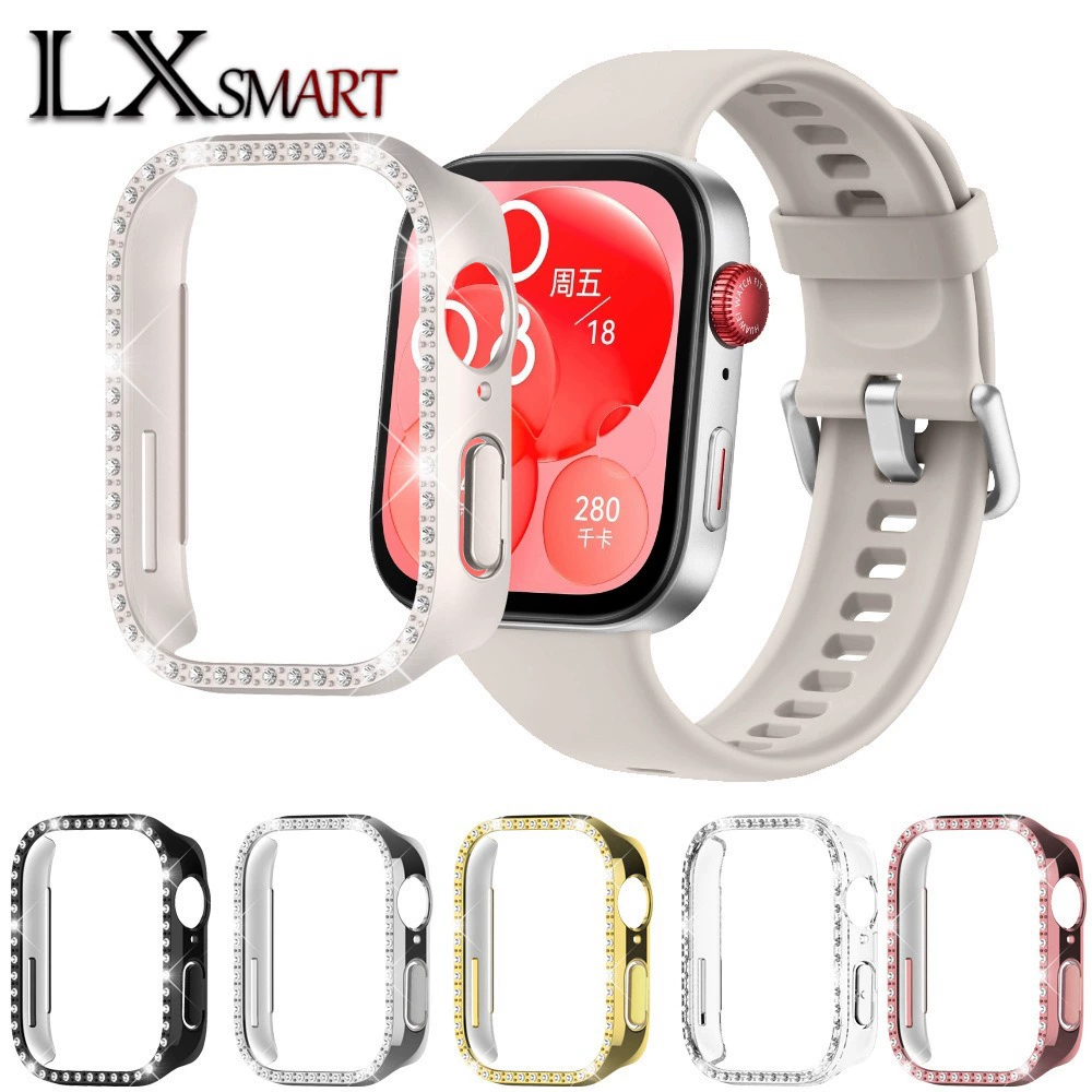 Подходит для Huawei Watch Fit3/4, чехол для часов с одним бриллиантом, защитный чехол для часов huawei fit3 с бриллиантовой огранкой