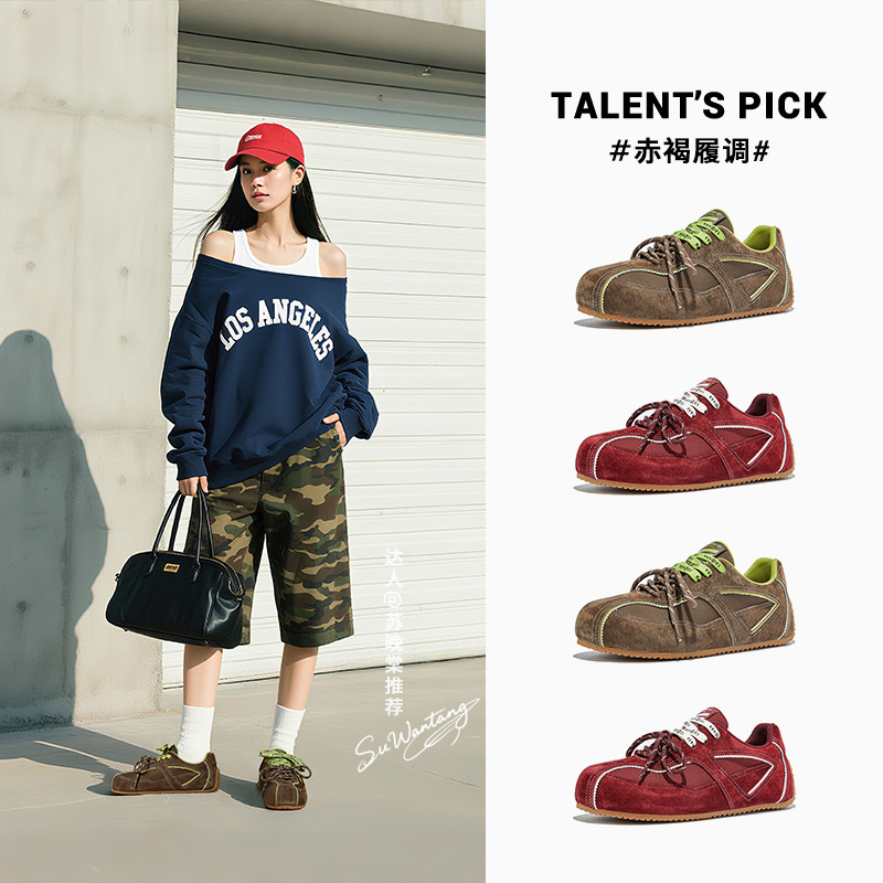卡皮巴拉鞋头真皮德训鞋女2025秋季新款阿甘鞋休闲百搭运动鞋女款|undefined