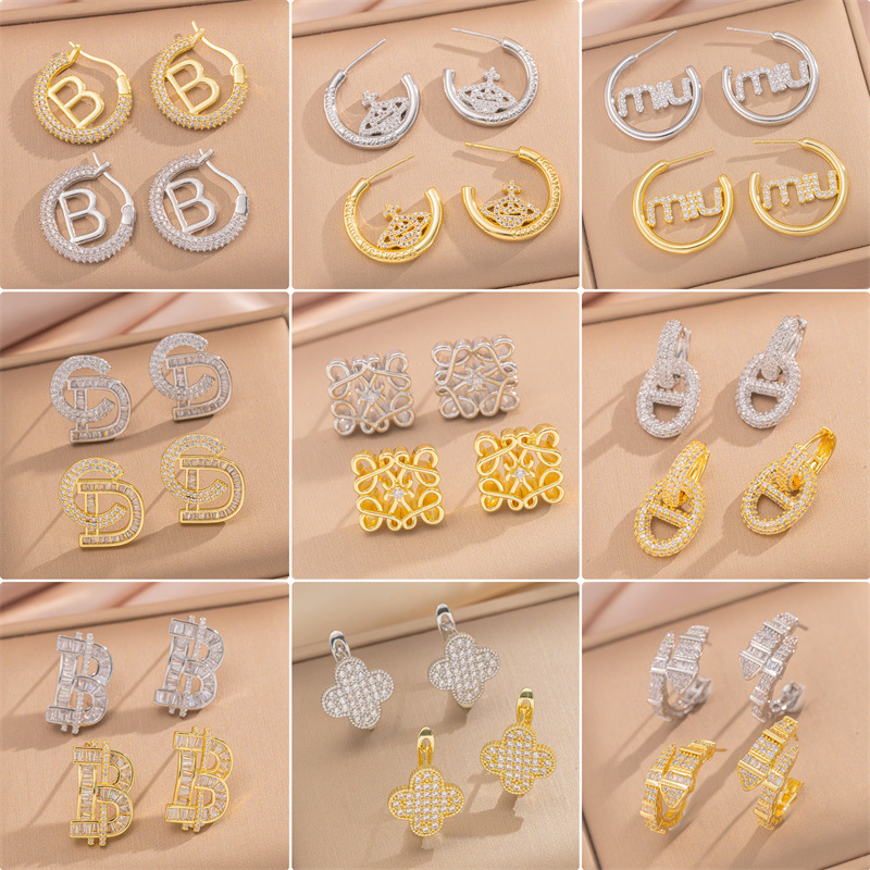 跨境新款简约经典耳钉推荐100款百搭时尚耳环锆石CD土星耳饰批发