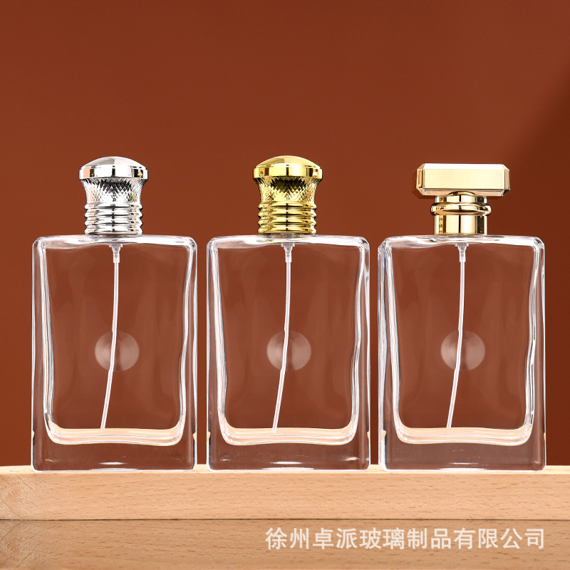 现货供应100ml扁方透明玻璃香水瓶按压喷雾瓶大容量香水分装瓶