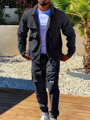 Men's Casual Two-Piece Set Basic Style Solid Color Work