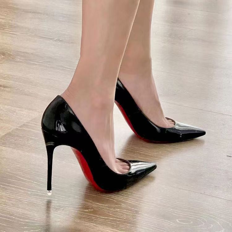 High-End Black Red Sole 9cm Pointed Toe Shoes 2025 Summer and Autumn New Sexy Niche Stiletto High Heels for Women