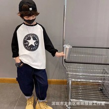 100%纯棉儿童长袖春秋男童潮流韩版上衣T恤中小童爆款外穿插色衫