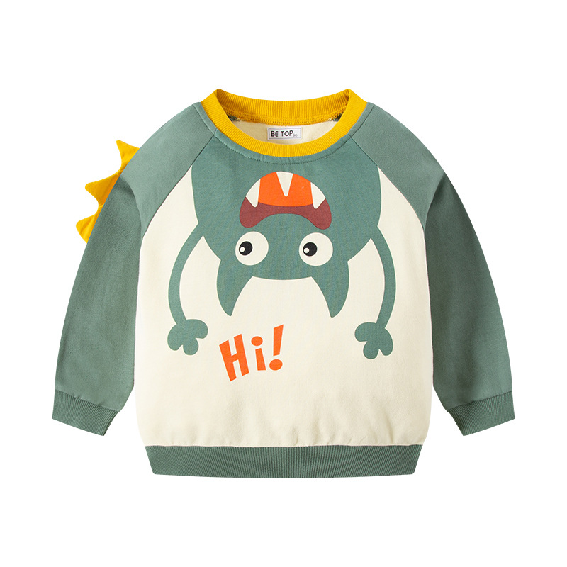 Ropa para niños Coreano Primavera y Otoño nuevos niños suéter de dibujos animados monstruo impreso suéter de los muchachos suéter de una sola pieza entrega