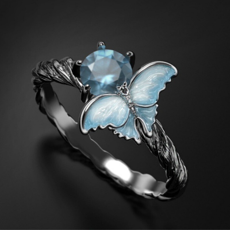 Huajie Europe and the United States cross-border explosions S925 silver sea blue ring fashion exquisite women's holiday ring direct sales