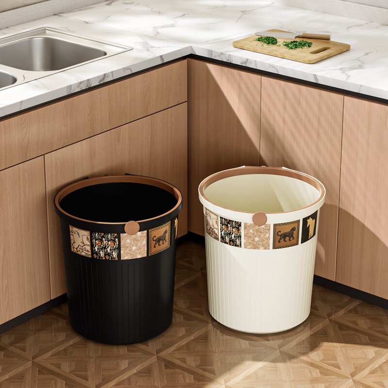 Vintage-Style Household Trash Can for Living Room, Bedroom, and Kitchen, Large Capacity, High Aesthetic Value, Retro Design with Pressure Ring to Prevent Falling Vintage-Style Household Trash Can for Living Room, Bedroom, and Kitchen, Large Capacity, High Aesthetic Value, Retro Design with Pressure Ring to Prevent Falling
