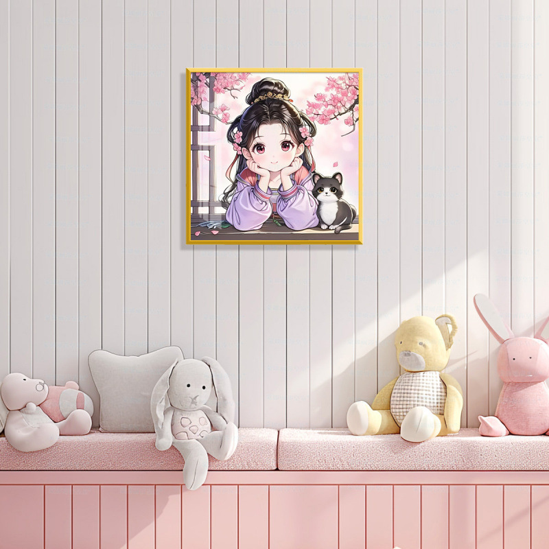 [Algodón importado] Mona Lisa real bordado cruzado gatito chica lindo decoración de dibujos animados modernos bordado a mano image 4