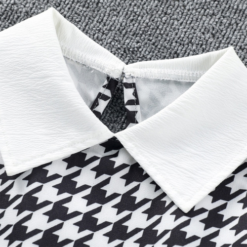 Children's crew neck sweater 2024 spring import and export style houndstooth patchwork two-piece girl's T-shirt European and American color-matched children's clothing