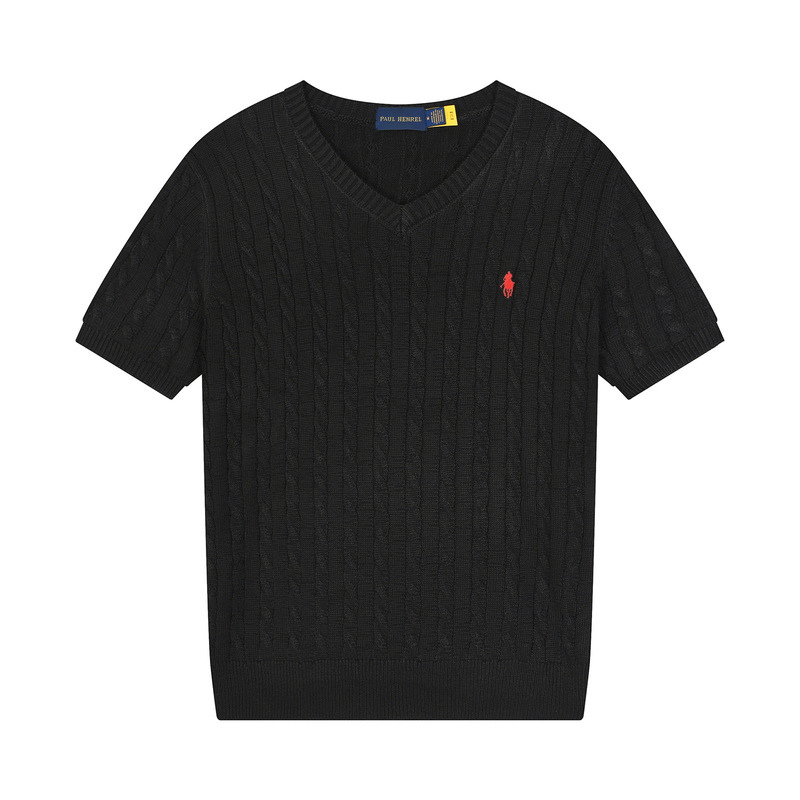 Cross-Border 25 Spring and Summer New Rl Pony Logo Men's Short-Sleeved Knitwear V Neck Paul Knitwear Men's Pure Cotton Knitwear