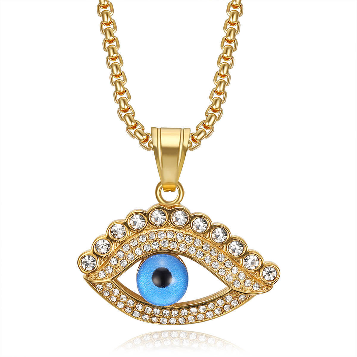 Devil's Eye Pattern Unisex Gender 1 Piece Titanium Steel Rhinestones Devil's Eye Pendant Chain