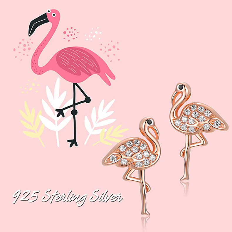 Ear Studs Classification 1 Pair Quantity 1 Pair 925 Sterling Silver Zircon Flamingo Ear Studs
