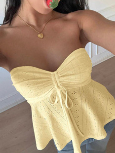 Cross-Border Amazon Sexy Hot Girl Slim Tube Top Summer Vacation Style European and American Sleeveless Jacquard Tops for Women