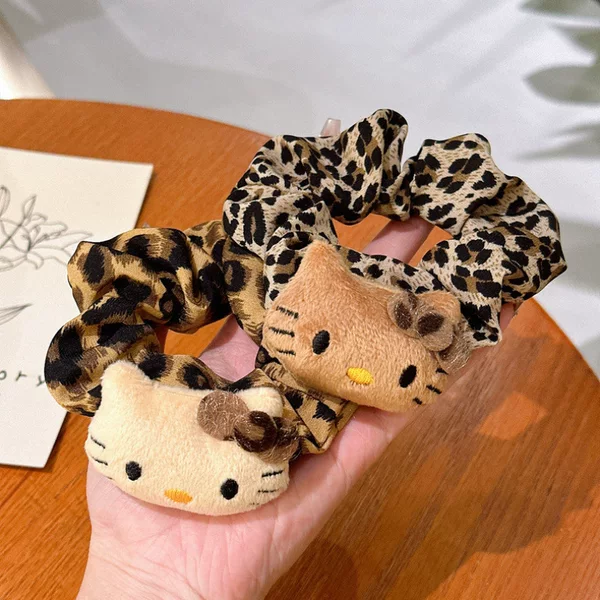 Trendy Leopard Print Scrunchie Autumn and Winter Cat Hair Tie Ponytail Holder High Elasticity Hair Accessory Korean Style Oversized Size
