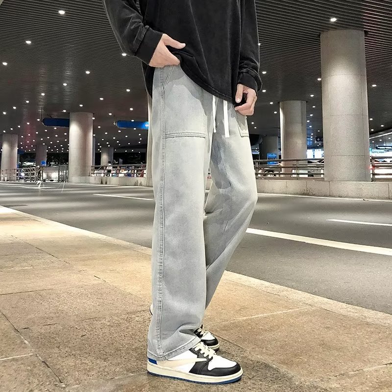 2024 primavera y otoño jeans pantalones sueltos de pierna recta para hombres pantalones casuales de moda ins pantalones casuales de marca de moda callejera