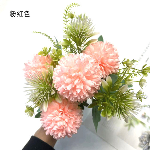Nordic table tennis chrysanthemum Nordic ball chrysanthemum spring color thorn ball dandelion fake flower living room potted flower arrangement wedding decoration cross-border
