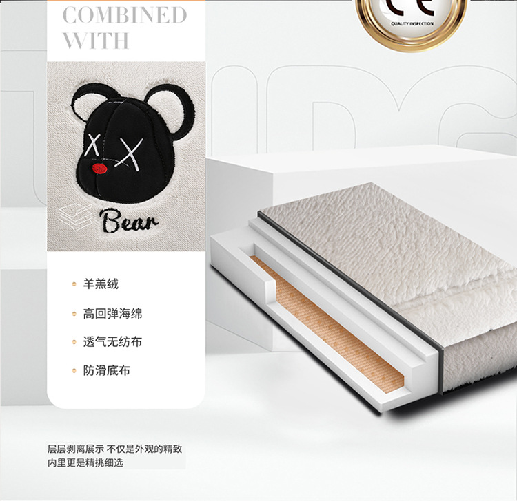 Cross-border winter car plush cushion single-piece rear lambswool cute bear cartoon cushion non-slip three-piece set