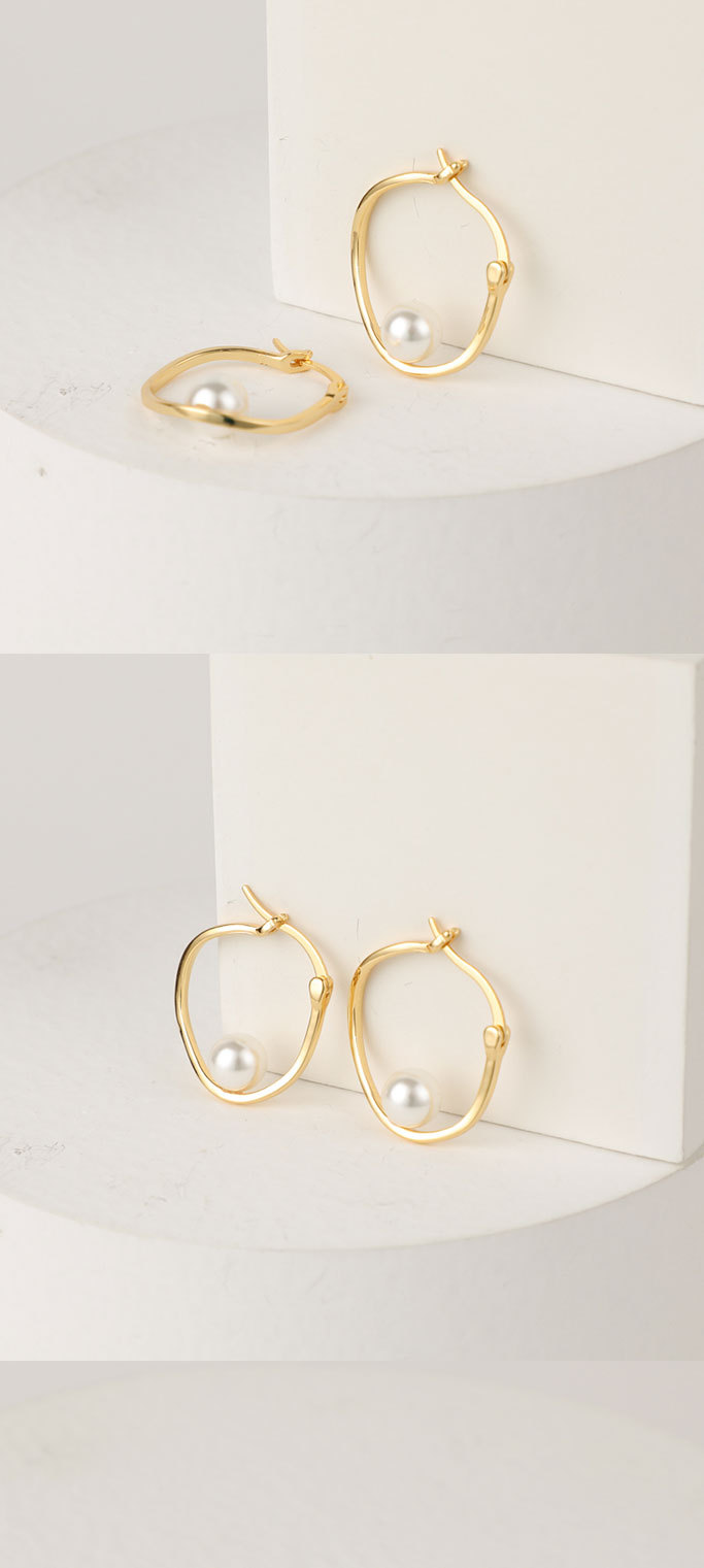 New pearl irregular 14K gold irregular round copper earringspicture1