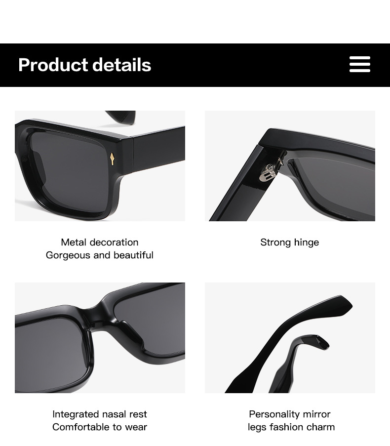50g Weight Full Frame Glasses Structure Sunglasses Classification Ac, UV400 Protection Lens Material Square Glasses Style Outdoor, Travel Occasion Solid Color Pattern All Seasons Season Unisex Gender Simple Style, Classic Style Style Simple Style Classic Style Solid Color Ac UV400 Protection Square Full Frame Women's Sunglasses 27