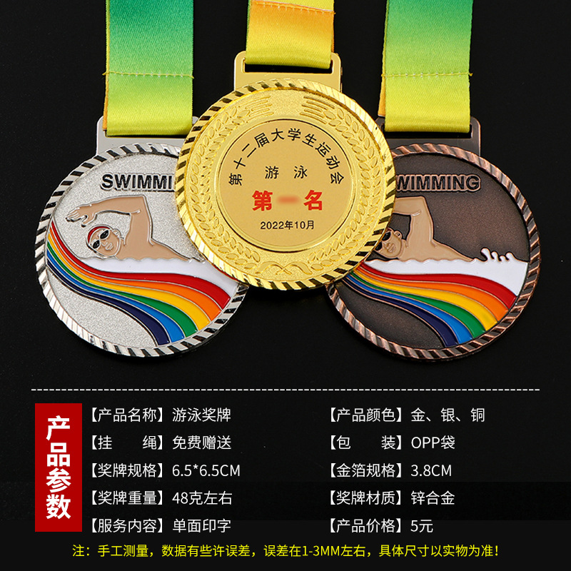 Medalla metálica personalizada oro y plata de bronce aleación de zinc maratón de carreras medalla de competencia lista personalizada