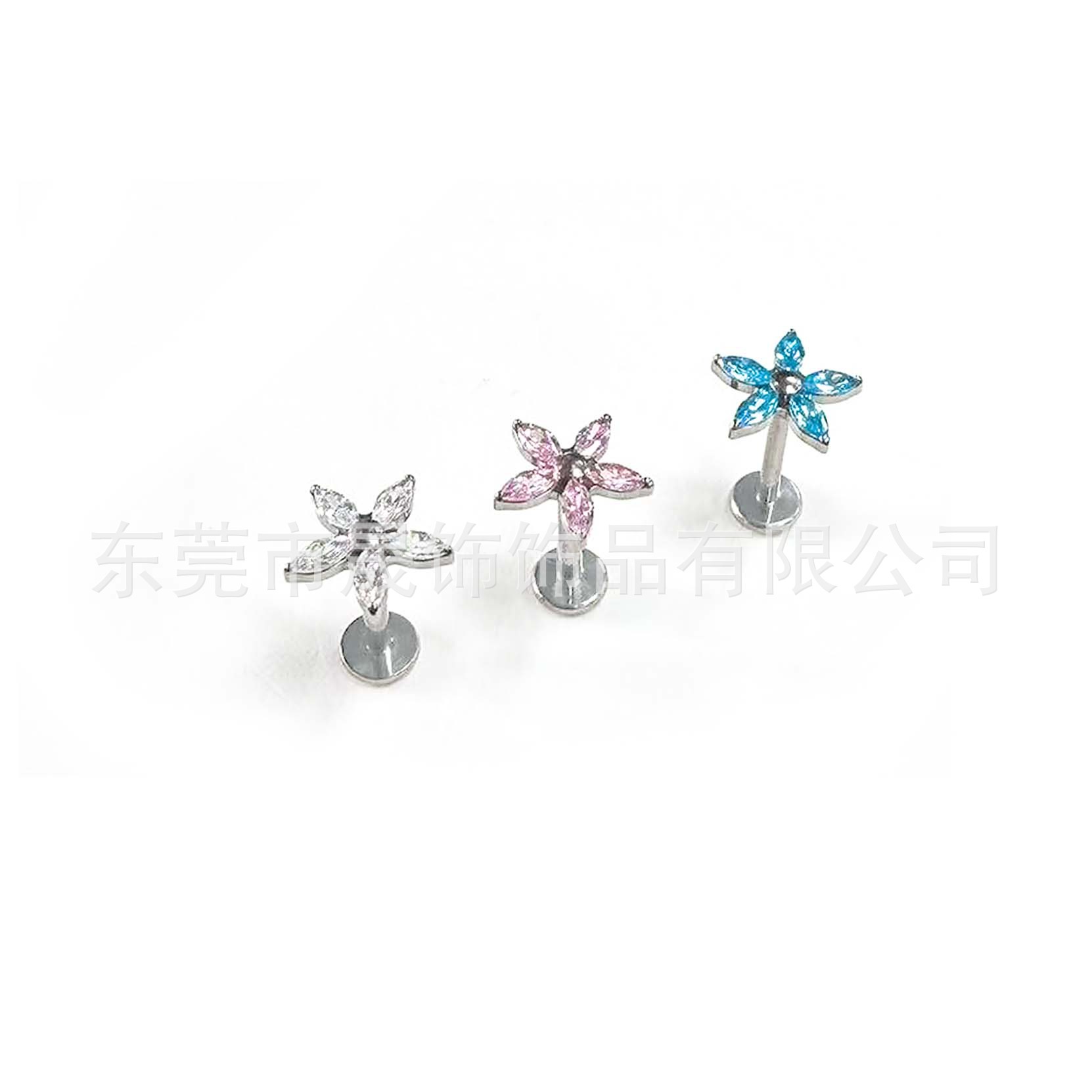 F136 Titanium Alloy 马眼五瓣 Flower Ear Stud Studded Cubic Zirconia 钉 Helix Cartilage Stud G23 Titanium Internal Thread Lip Jewelry 头部