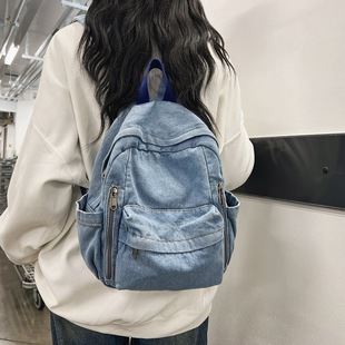 Japanese-Style Washed Denim School Bag for Women 2025 New High School College Student Backpack Fashion Simple Travel Backpack