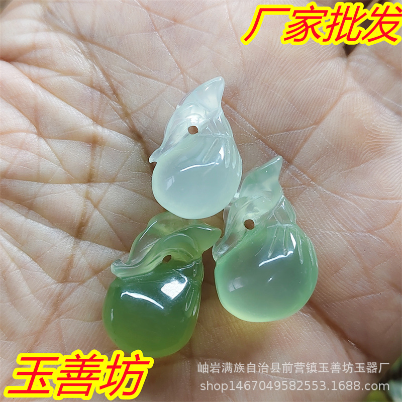 岫玉小钱袋吊坠 小号钱袋挂件天然玉石手工雕刻diy饰品配件批发